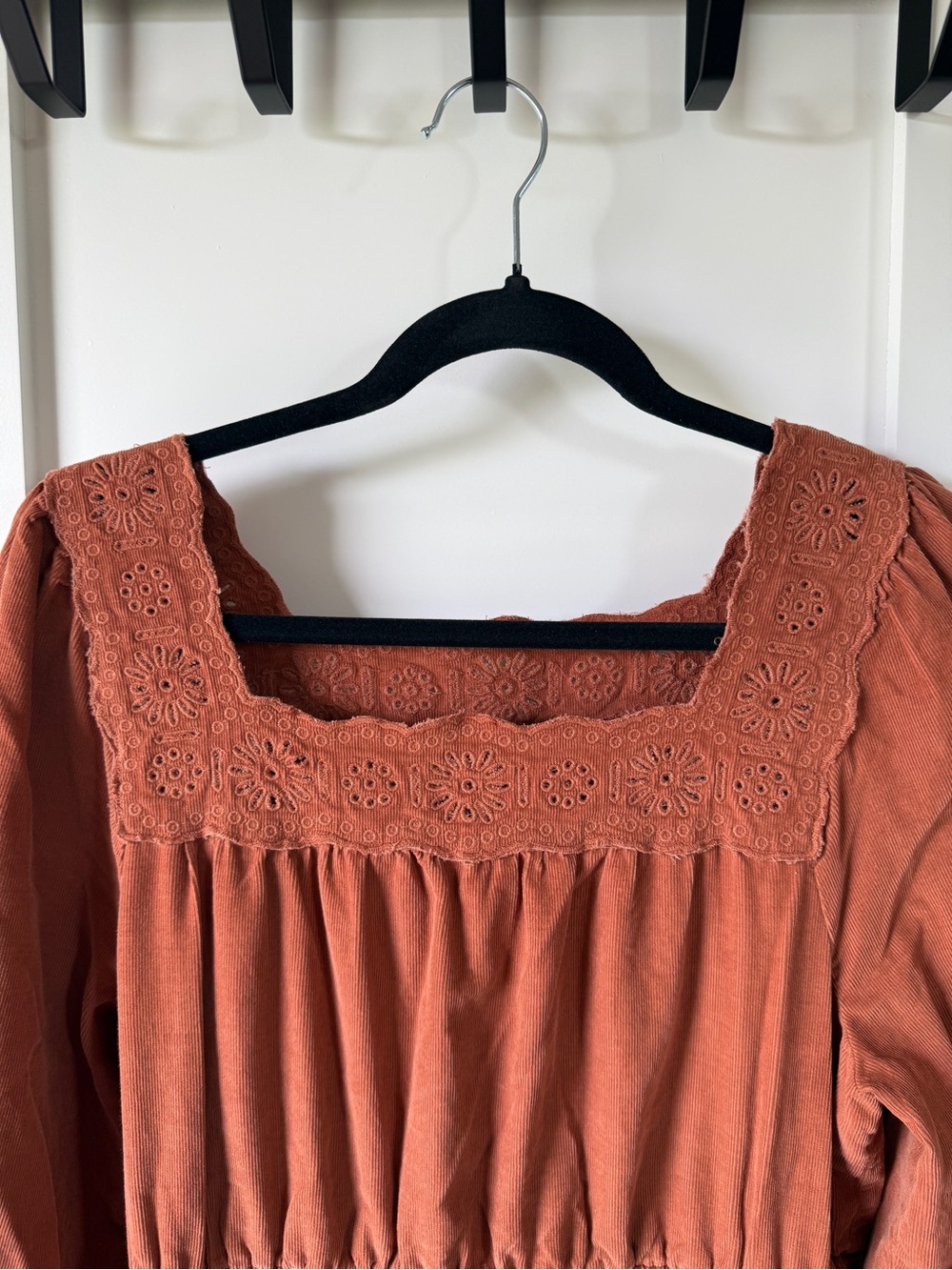Madewell Cotton Corduroy Embroidered Square-Neck Mini Dress Medium - Picture 2 of 9